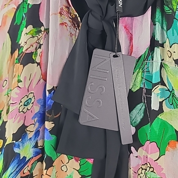NWT Nissa Scarf-Detail Silk Maxi Dress Multicolor Floral Sz US 4 MSRP $1229 - Picture 6 of 16